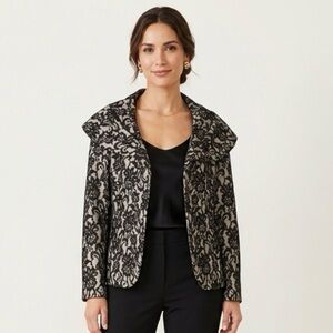 Lafayette 148 New York Black Lace Overlay Blazer Jacket Size 10